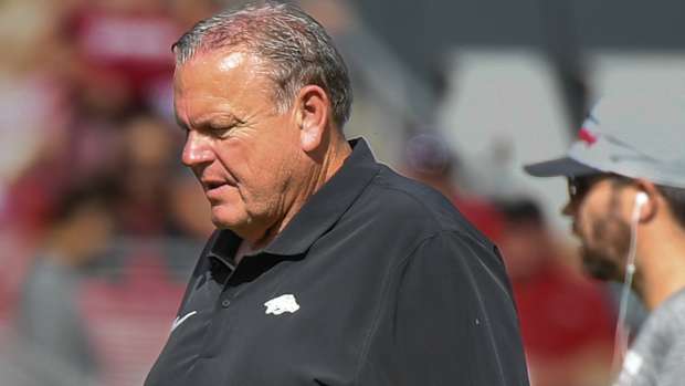 Razorbacks coach Sam Pittman during loss to Mississippi State on Saturday afternoon